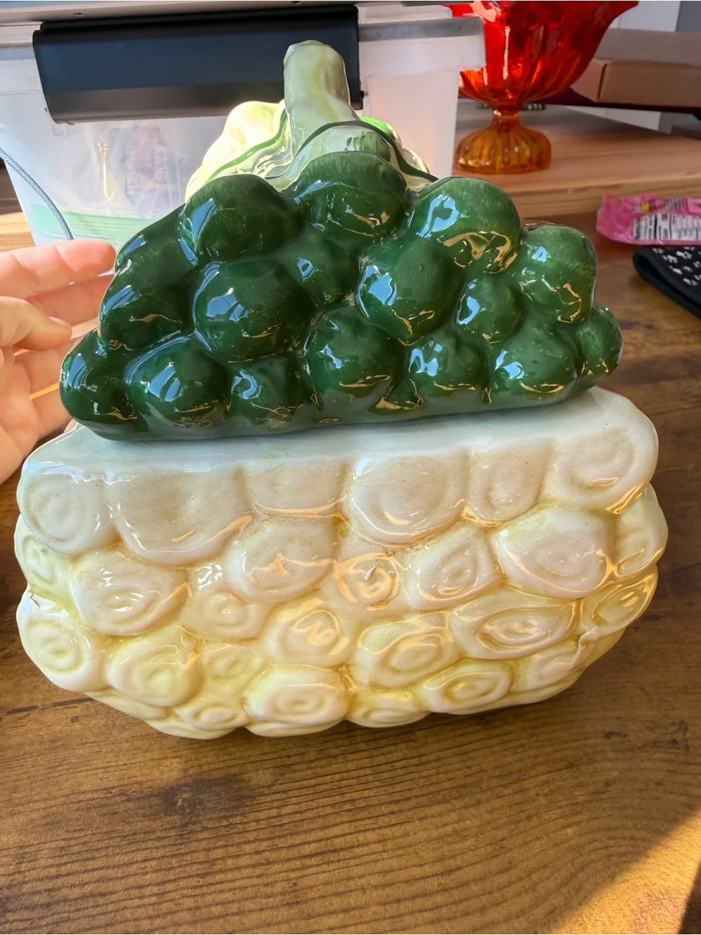 Vintage majolica ceramic asparagus dish